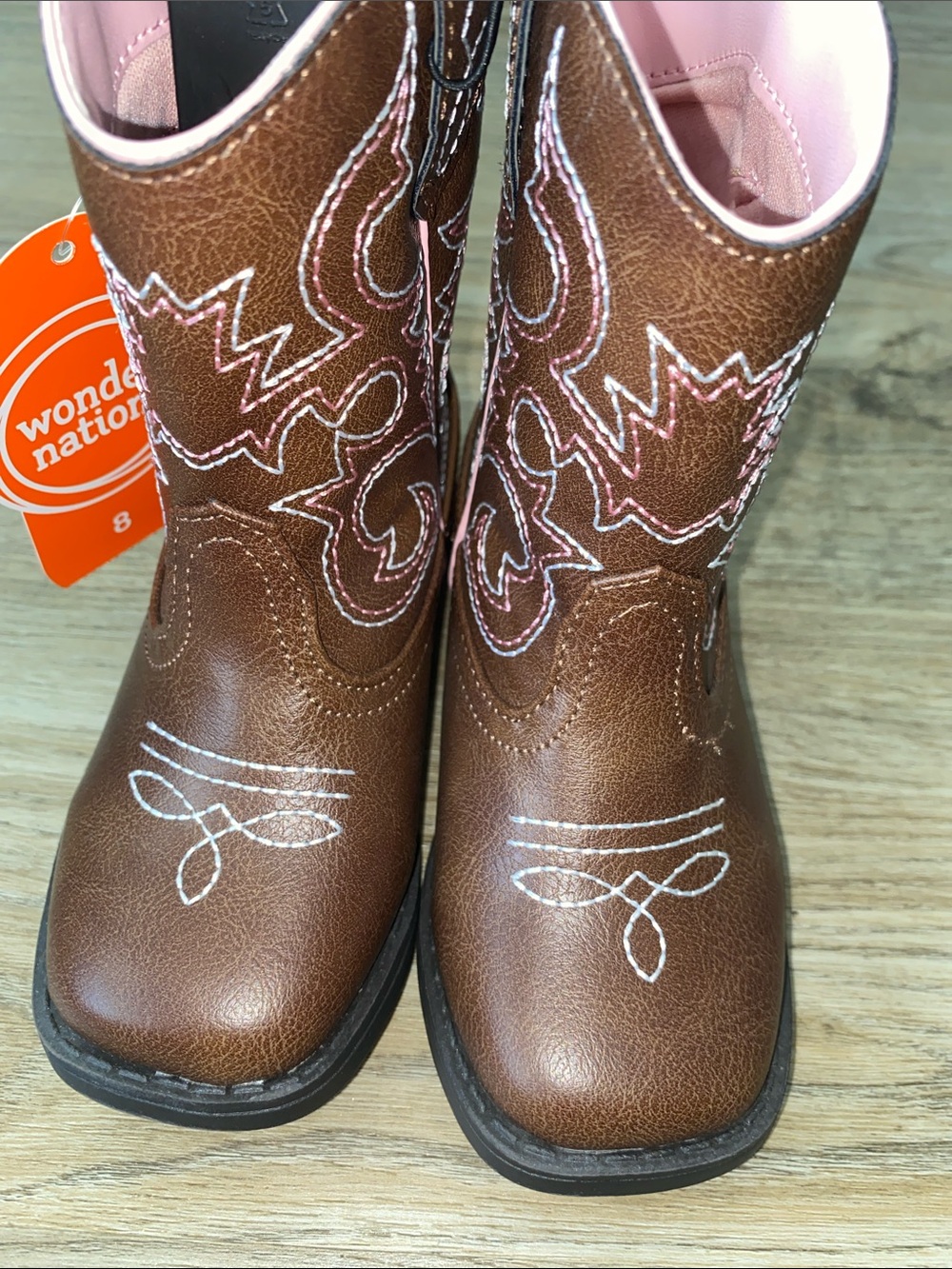 wonder nation Brown & Pink Girls' Western Pull-On Boots - Picture 2 of 4
